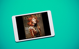 Tablet with the digital version of AHP Indie Stylist magazine displayed