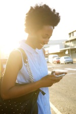 happy woman on phone