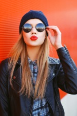 girl with red kiss lips