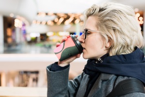 hairstylist with coffee