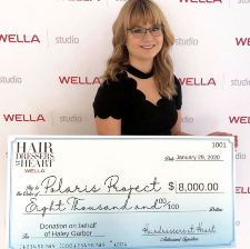 An image of giant check donation for hairdresser charity