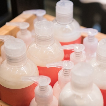 A stock image of hair product bottles