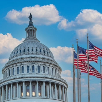 Washington DC capitol building and American flags