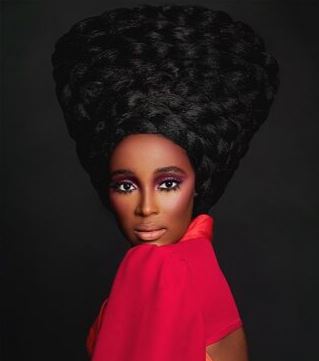 Woman with updo and red dress