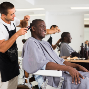 Male client gets his hair done