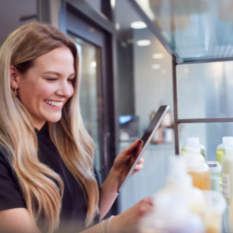 hairdresser going through inventory